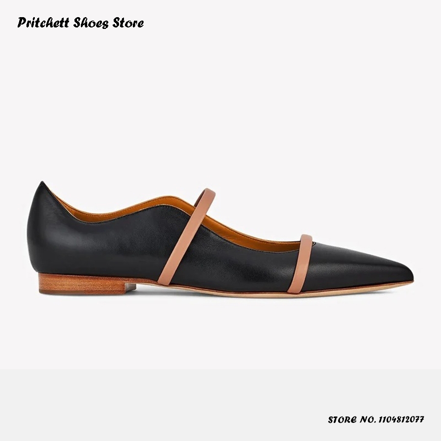 Men Shoes Casual - Damskie skórzane baleriny z podwójnymi paskami,
