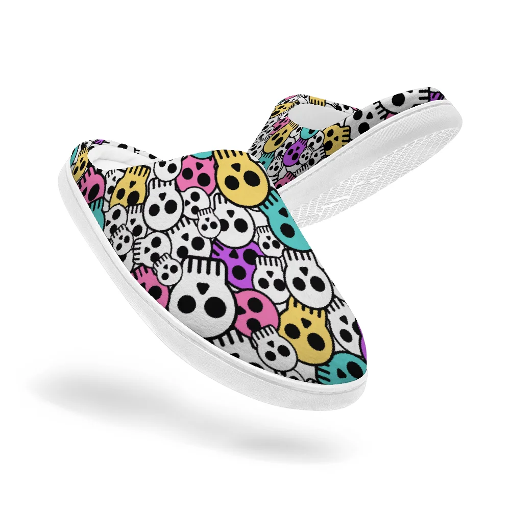 Men Shoes Casual - Bawełniane kapcie z nadrukiem czaszki, pluszowe,