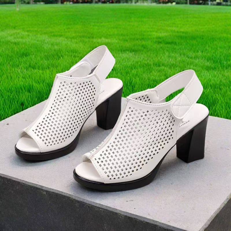 Velcro Strap Sandal - Damskie sandały na wysokim obcasie z