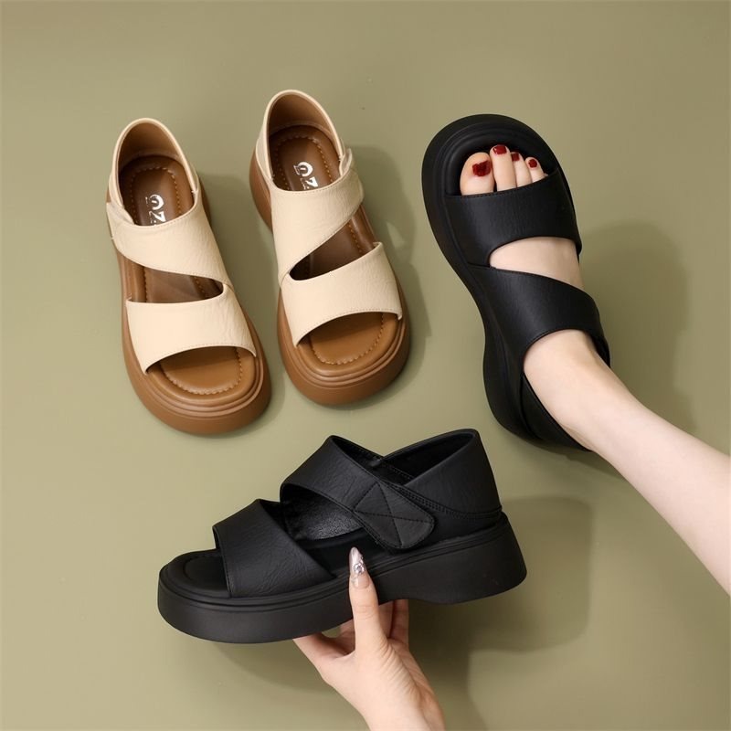 Velcro Strap Sandal - Letnie, miękkie, uniwersalne czarne sandały na
